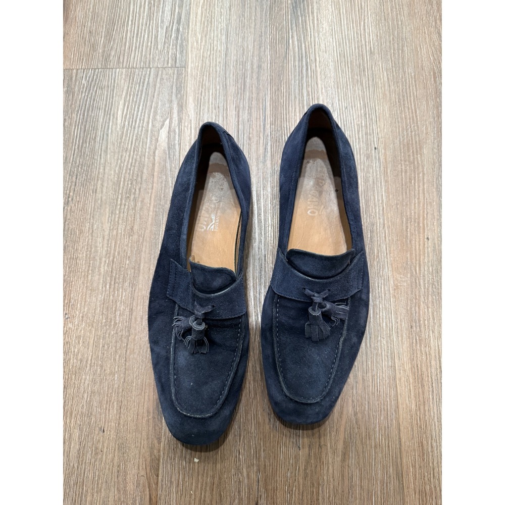 Salvatore Ferragamo Mens Navy Blue Suede‎ Tassel Loafers TZ 27038 Size 8.5 EE